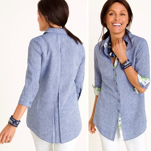 Chico's Tops - Chico's Women's No Iron 3/4 Sleeve Linen Button Front Vacat Shirt Size 0/US(4/6)